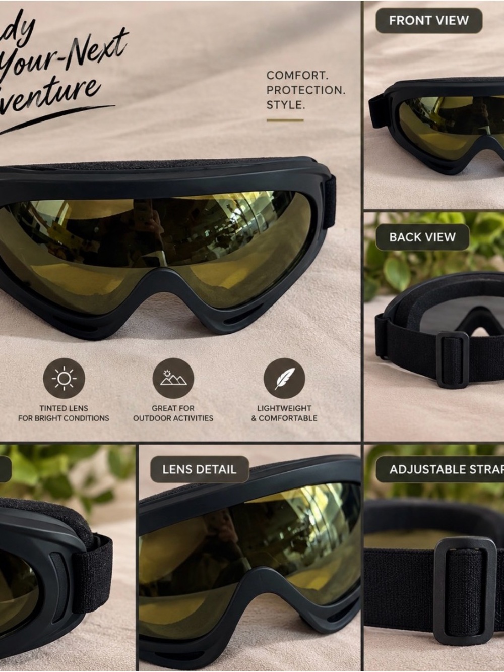 Black Tactical Goggles with Yellow-Tinted Lens by